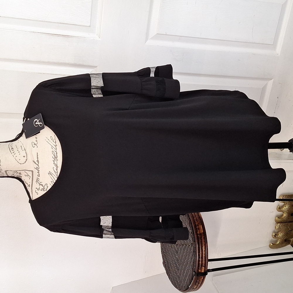 Adrianna Papell plus size 2X black jersey blouse sheer 3/4 sleeves